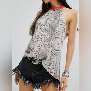 Free People Through The Night Snakeskin Print Open-Back Halter Top Size Medium